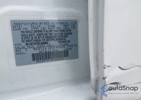 2013 Nissan Sentra Sl из США, поврежденный, VIN 3N1AB7AP3DL668602